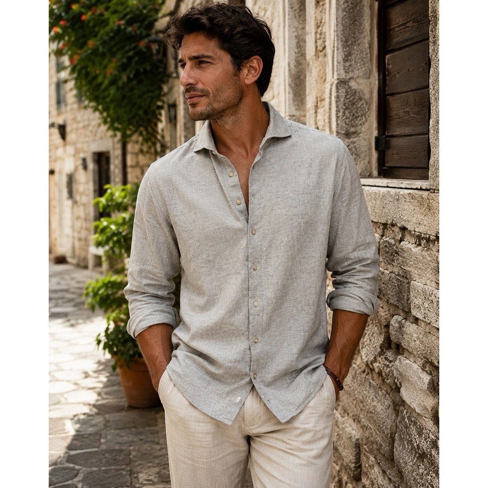 Emanuel Berg Shirt Mens 16.5 L Grayish Harvard Modern Fit Casual Travel Cotton
